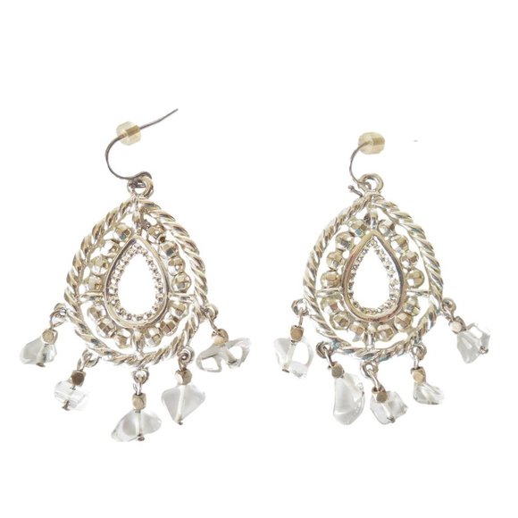 No Brand Jewelry - Earrings Silver Teardrop With Clear Stones Pierced Fashion Jewelry #137